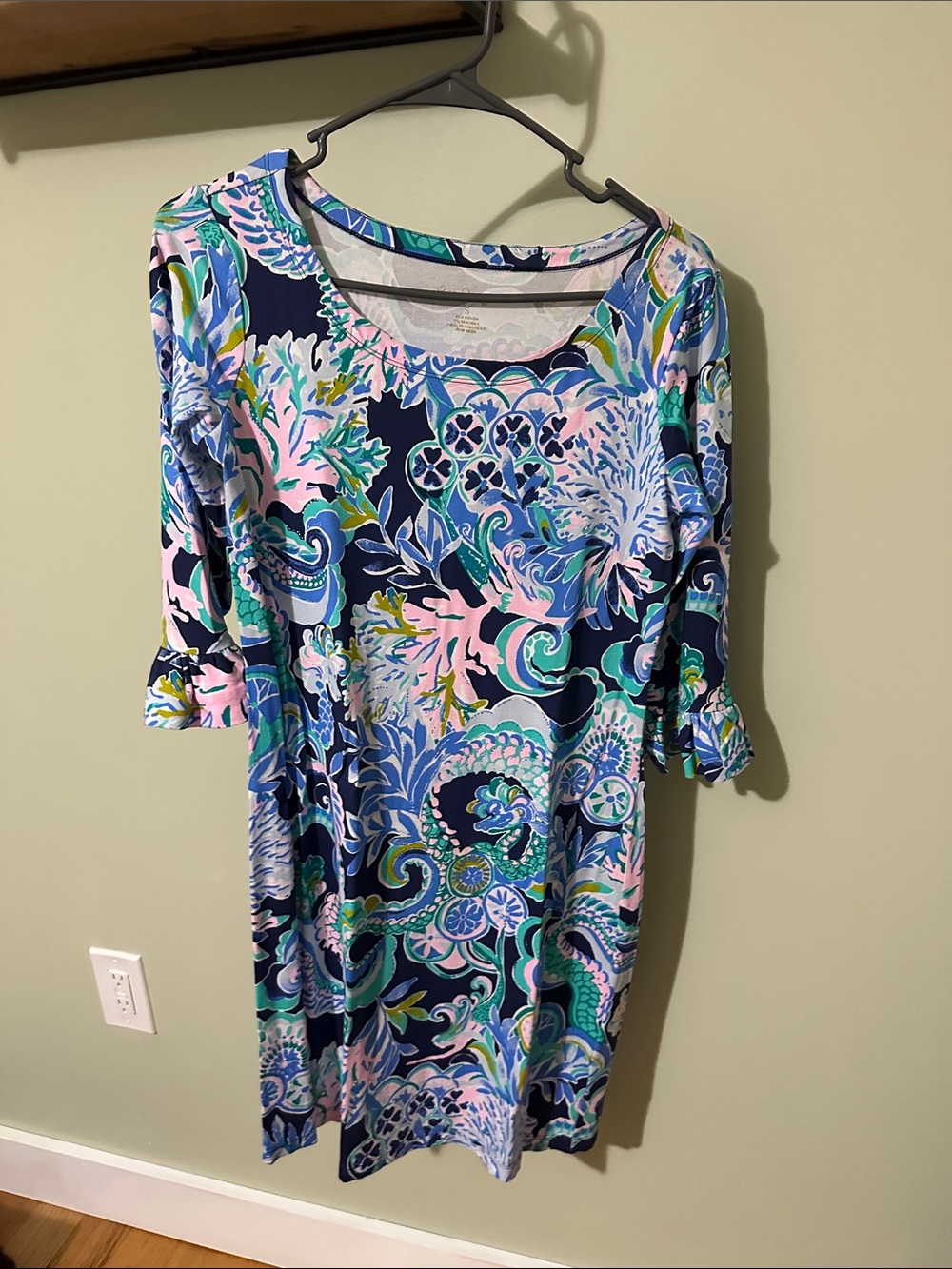 Lilly Pulitzer Navy Shift Dress with Pink & Aqua Floral-Paisley Print